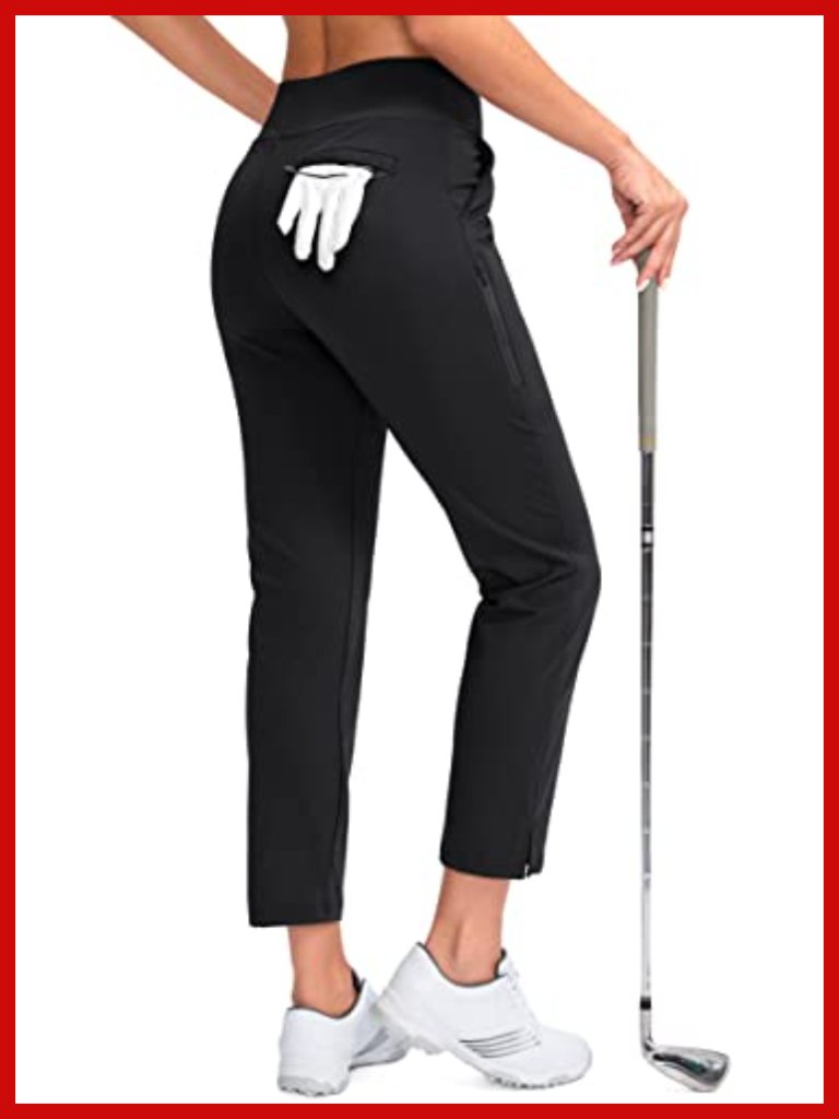 Women's Stretch Golf Pants High Waist Tummy Control Ankle Pants With Pockets